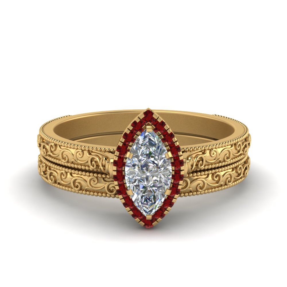 hand-engraved-marquise-cut-halo-diamond-wedding-ring-set-with-ruby-in-yellow-gold-FD8588MQGRUDR-NL-YG?v=1757665204