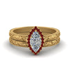 Load image into Gallery viewer, hand-engraved-marquise-cut-halo-diamond-wedding-ring-set-with-ruby-in-yellow-gold-FD8588MQGRUDR-NL-YG_3fd9a00d-23b1-46b5-897a-9e362075ffca?v=1757665350