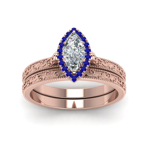 hand-engraved-marquise-cut-halo-diamond-wedding-ring-set-with-sapphire-in-rose-gold-FD8588MQGSABLANGLE5-NL-RG?v=1757665204