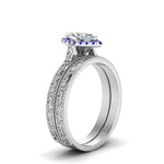 Load image into Gallery viewer, hand-engraved-marquise-cut-halo-diamond-wedding-ring-set-with-sapphire-in-white-gold-FD8588MQGSABLANGLE2-NL-WG?v=1757665204