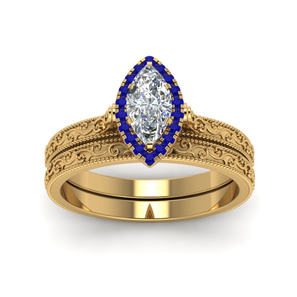 hand-engraved-marquise-cut-halo-diamond-wedding-ring-set-with-sapphire-in-yellow-gold-FD8588MQGSABLANGLE5-NL-YG?v=1757665204