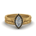 Load image into Gallery viewer, hand-engraved-marquise-cut-halo-wedding-ring-set-with-black-diamond-in-yellow-gold-FD8588MQGBLACK-NL-YG_e11d115a-61f6-49df-90de-567e6b76be70?v=1757665350
