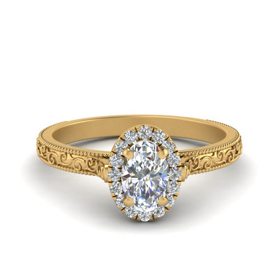Oval Shaped Milgrain Vintage Diamond Ring With Halo