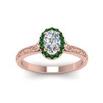 Load image into Gallery viewer, hand-engraved-oval-shaped-halo-diamond-engagement-ring-with-emerald-in-rose-gold-FD8588OVRGEMGRANGLE5-NL-RG?v=1757588386