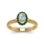 Load image into Gallery viewer, hand-engraved-oval-shaped-halo-diamond-engagement-ring-with-emerald-in-yellow-gold-FD8588OVRGEMGRANGLE5-NL-YG?v=1757588384