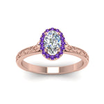 Load image into Gallery viewer, hand-engraved-oval-shaped-halo-diamond-engagement-ring-with-purple-topaz-in-rose-gold-FD8588OVRGVITOANGLE5-NL-RG?v=1757588385