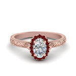 Load image into Gallery viewer, hand-engraved-oval-shaped-halo-diamond-engagement-ring-with-ruby-in-rose-gold-FD8588OVRGRUDR-NL-RG?v=1757588385