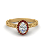 Load image into Gallery viewer, hand-engraved-oval-shaped-halo-diamond-engagement-ring-with-ruby-in-yellow-gold-FD8588OVRGRUDR-NL-YG?v=1757588385