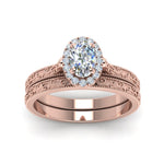 Load image into Gallery viewer, hand-engraved-oval-shaped-halo-diamond-wedding-ring-set-in-rose-gold-FD8588OVANGLE5-NL-RG?v=1757665222