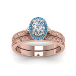 Load image into Gallery viewer, hand-engraved-oval-shaped-halo-diamond-wedding-ring-set-with-blue-topaz-in-rose-gold-FD8588OVGICBLTOANGLE5-NL-RG?v=1757665222