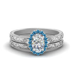 Load image into Gallery viewer, hand-engraved-oval-shaped-halo-diamond-wedding-ring-set-with-blue-topaz-in-white-gold-FD8588OVGICBLTO-NL-WG?v=1757665222