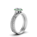 Load image into Gallery viewer, hand-engraved-oval-shaped-halo-diamond-wedding-ring-set-with-emerald-in-white-gold-FD8588OVGEMGRANGLE2-NL-WG?v=1757665222