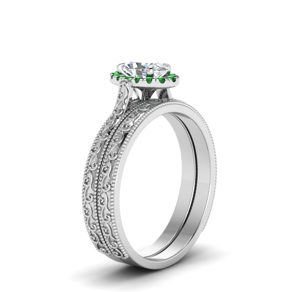 hand-engraved-oval-shaped-halo-diamond-wedding-ring-set-with-emerald-in-white-gold-FD8588OVGEMGRANGLE2-NL-WG?v=1757665222
