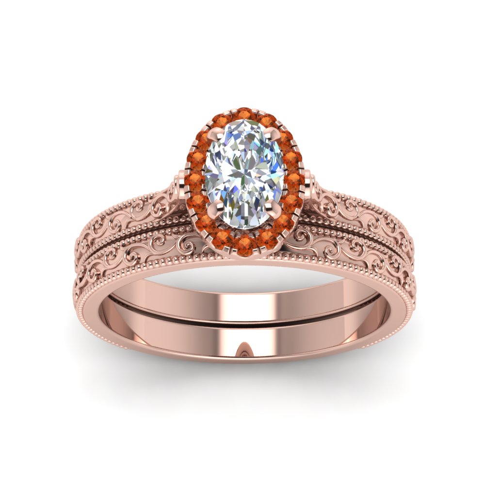hand-engraved-oval-shaped-halo-diamond-wedding-ring-set-with-orange-sapphire-in-rose-gold-FD8588OVGSAORANGLE5-NL-RG_020422c0-0319-46a6-a9e0-8e30ed947b91?v=1757665361