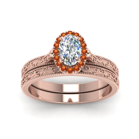 hand-engraved-oval-shaped-halo-diamond-wedding-ring-set-with-orange-sapphire-in-rose-gold-FD8588OVGSAORANGLE5-NL-RG?v=1757665222