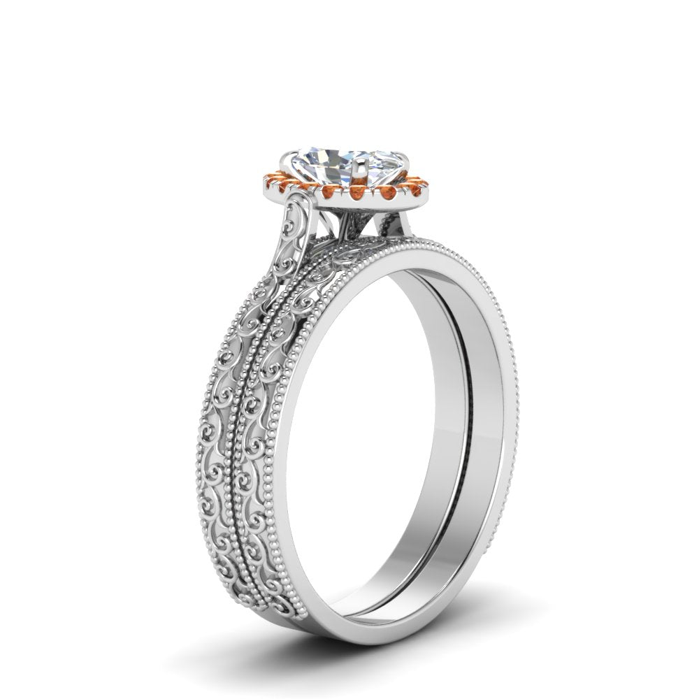 hand-engraved-oval-shaped-halo-diamond-wedding-ring-set-with-orange-sapphire-in-white-gold-FD8588OVGSAORANGLE2-NL-WG?v=1757665222