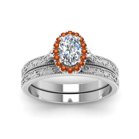 hand-engraved-oval-shaped-halo-diamond-wedding-ring-set-with-orange-sapphire-in-white-gold-FD8588OVGSAORANGLE5-NL-WG?v=1757665222