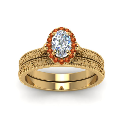 hand-engraved-oval-shaped-halo-diamond-wedding-ring-set-with-orange-sapphire-in-yellow-gold-FD8588OVGSAORANGLE5-NL-YG?v=1757665222