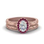 Load image into Gallery viewer, hand-engraved-oval-shaped-halo-diamond-wedding-ring-set-with-pink-sapphire-in-rose-gold-FD8588OVGSADRPI-NL-RG_2acef274-414c-432a-a4fe-31c8394de928?v=1757665362
