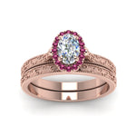 Load image into Gallery viewer, hand-engraved-oval-shaped-halo-diamond-wedding-ring-set-with-pink-sapphire-in-rose-gold-FD8588OVGSADRPIANGLE5-NL-RG_68b68c19-5670-42f4-9d19-5d9d90c971c7?v=1757665361
