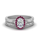 Load image into Gallery viewer, hand-engraved-oval-shaped-halo-diamond-wedding-ring-set-with-pink-sapphire-in-white-gold-FD8588OVGSADRPI-NL-WG_da4e96f7-f1d7-4264-9362-a0878fdaca52?v=1757665361
