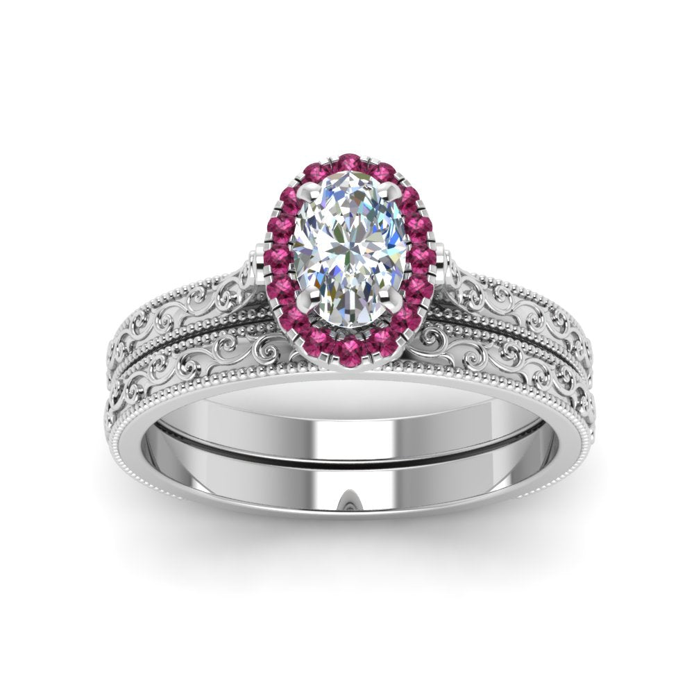 hand-engraved-oval-shaped-halo-diamond-wedding-ring-set-with-pink-sapphire-in-white-gold-FD8588OVGSADRPIANGLE5-NL-WG?v=1757665222