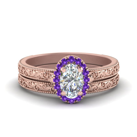 hand-engraved-oval-shaped-halo-diamond-wedding-ring-set-with-purple-topaz-in-rose-gold-FD8588OVGVITO-NL-RG?v=1757665222