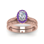 Load image into Gallery viewer, hand-engraved-oval-shaped-halo-diamond-wedding-ring-set-with-purple-topaz-in-rose-gold-FD8588OVGVITOANGLE5-NL-RG_460e3138-c752-4662-a826-f40b9d76997f?v=1757665361
