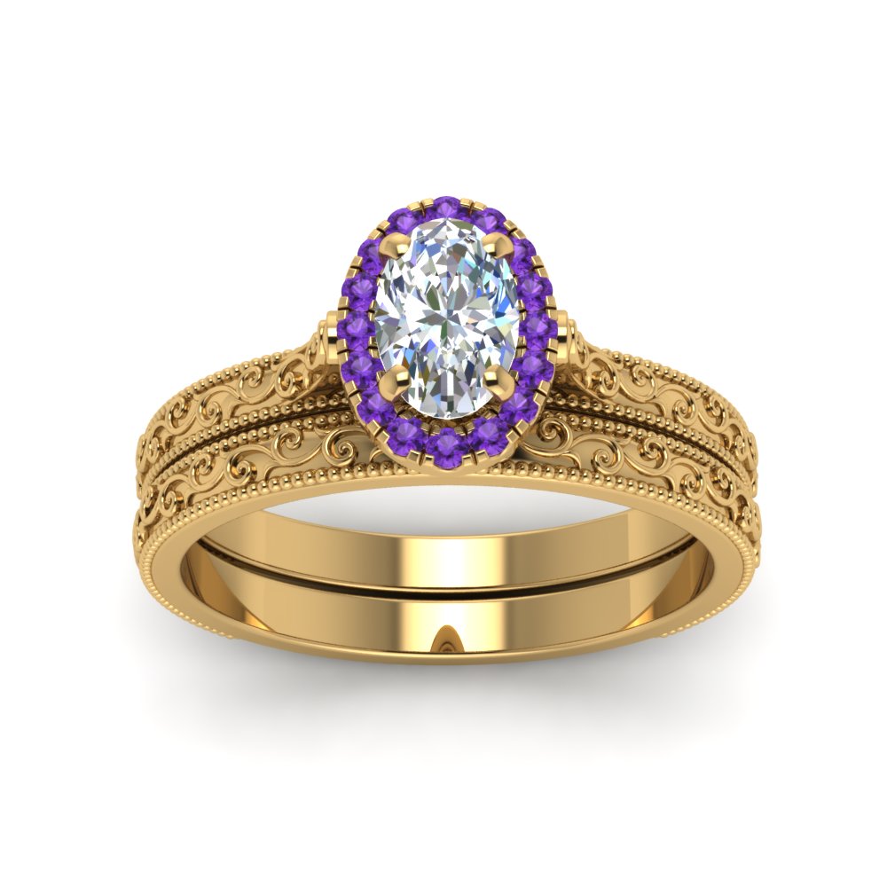hand-engraved-oval-shaped-halo-diamond-wedding-ring-set-with-purple-topaz-in-yellow-gold-FD8588OVGVITOANGLE5-NL-YG_6993edc6-6117-4bfc-8798-8d59d3a0372b?v=1757665361