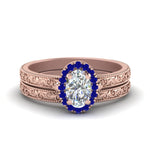 Load image into Gallery viewer, hand-engraved-oval-shaped-halo-diamond-wedding-ring-set-with-sapphire-in-rose-gold-FD8588OVGSABL-NL-RG_753542b8-7436-499f-a12e-c93594d2783f?v=1757665361

