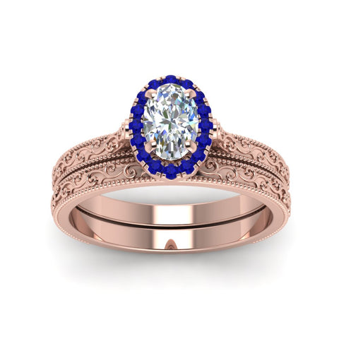 hand-engraved-oval-shaped-halo-diamond-wedding-ring-set-with-sapphire-in-rose-gold-FD8588OVGSABLANGLE5-NL-RG?v=1757665222