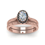 Load image into Gallery viewer, hand-engraved-oval-shaped-halo-wedding-ring-set-with-black-diamond-in-rose-gold-FD8588OVGBLACKANGLE5-NL-RG?v=1757665222