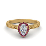 Load image into Gallery viewer, hand-engraved-pear-shaped-halo-diamond-engagement-ring-with-pink-sapphire-in-yellow-gold-FD8588PERGSADRPI-NL-YG_cb2e0727-e52d-4aef-b8e9-c002b715d47c?v=1757588543
