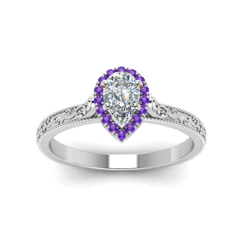 hand-engraved-pear-shaped-halo-diamond-engagement-ring-with-purple-topaz-in-white-gold-FD8588PERGVITOANGLE5-NL-WG?v=1757588411
