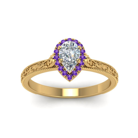 hand-engraved-pear-shaped-halo-diamond-engagement-ring-with-purple-topaz-in-yellow-gold-FD8588PERGVITOANGLE5-NL-YG?v=1757588412