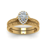 Load image into Gallery viewer, hand-engraved-pear-shaped-halo-diamond-wedding-ring-set-in-yellow-gold-FD8588PEANGLE5-NL-YG?v=1757665239

