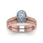 Load image into Gallery viewer, hand-engraved-pear-shaped-halo-diamond-wedding-ring-set-with-blue-topaz-in-rose-gold-FD8588PEGICBLTOANGLE5-NL-RG?v=1757665239
