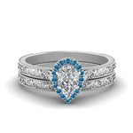 Load image into Gallery viewer, hand-engraved-pear-shaped-halo-diamond-wedding-ring-set-with-blue-topaz-in-white-gold-FD8588PEGICBLTO-NL-WG?v=1757665239
