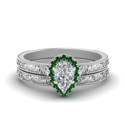 hand-engraved-pear-shaped-halo-diamond-wedding-ring-set-with-emerald-in-white-gold-FD8588PEGEMGR-NL-WG_60027a4d-0240-4144-a81d-c65094923dad?v=1757665372