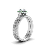 Load image into Gallery viewer, hand-engraved-pear-shaped-halo-diamond-wedding-ring-set-with-emerald-in-white-gold-FD8588PEGEMGRANGLE2-NL-WG?v=1757665239
