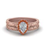 Load image into Gallery viewer, hand-engraved-pear-shaped-halo-diamond-wedding-ring-set-with-orange-sapphire-in-rose-gold-FD8588PEGSAOR-NL-RG?v=1757665240
