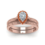 Load image into Gallery viewer, hand-engraved-pear-shaped-halo-diamond-wedding-ring-set-with-orange-sapphire-in-rose-gold-FD8588PEGSAORANGLE5-NL-RG?v=1757665239
