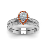 Load image into Gallery viewer, hand-engraved-pear-shaped-halo-diamond-wedding-ring-set-with-orange-sapphire-in-white-gold-FD8588PEGSAORANGLE5-NL-WG?v=1757665239
