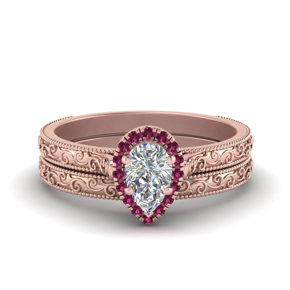 hand-engraved-pear-shaped-halo-diamond-wedding-ring-set-with-pink-sapphire-in-rose-gold-FD8588PEGSADRPI-NL-RG?v=1757665239