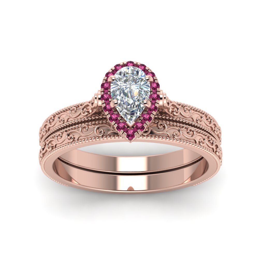 hand-engraved-pear-shaped-halo-diamond-wedding-ring-set-with-pink-sapphire-in-rose-gold-FD8588PEGSADRPIANGLE5-NL-RG?v=1757665239