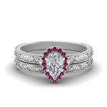 Load image into Gallery viewer, hand-engraved-pear-shaped-halo-diamond-wedding-ring-set-with-pink-sapphire-in-white-gold-FD8588PEGSADRPI-NL-WG?v=1757665239

