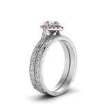Load image into Gallery viewer, hand-engraved-pear-shaped-halo-diamond-wedding-ring-set-with-pink-sapphire-in-white-gold-FD8588PEGSADRPIANGLE2-NL-WG?v=1757665239
