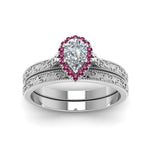 Load image into Gallery viewer, hand-engraved-pear-shaped-halo-diamond-wedding-ring-set-with-pink-sapphire-in-white-gold-FD8588PEGSADRPIANGLE5-NL-WG?v=1757665239

