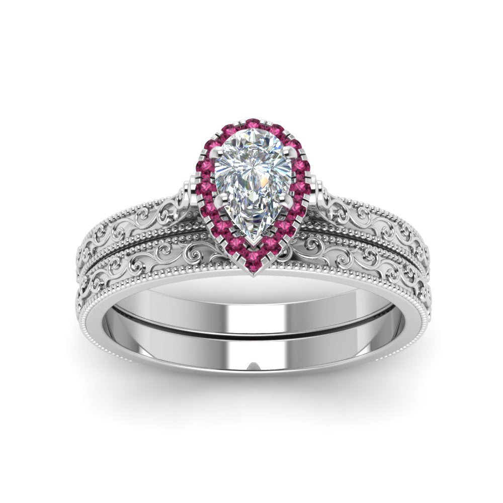 hand-engraved-pear-shaped-halo-diamond-wedding-ring-set-with-pink-sapphire-in-white-gold-FD8588PEGSADRPIANGLE5-NL-WG?v=1757665239