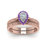 Load image into Gallery viewer, hand-engraved-pear-shaped-halo-diamond-wedding-ring-set-with-purple-topaz-in-rose-gold-FD8588PEGVITOANGLE5-NL-RG?v=1757665240
